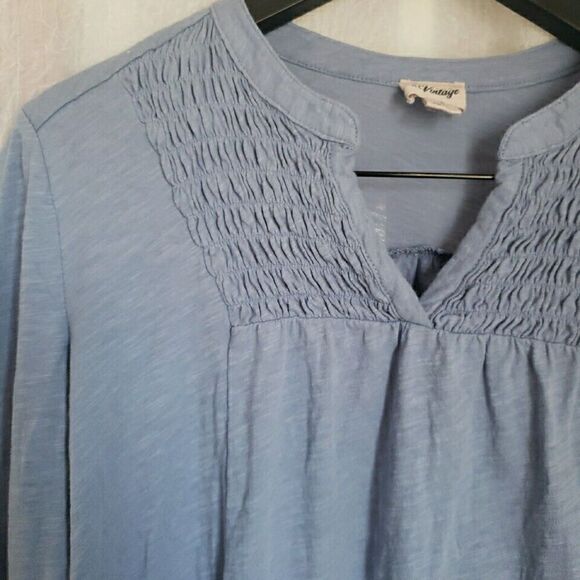 Como Vintage Women's Size Small Peasant Top Long Elastic Sleeves V Neck Blue - Picture 3 of 9